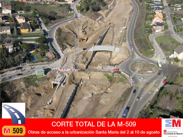 La carretera M-509 permanecerá cortada del 2 al 10 de agosto de 2014