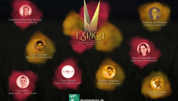 Garrigós, Sara Andrés, Del Bosque, La Vuelta, Martínez De Irujo, Rodrigo Almazán, Roberto Gómez y Club Flyback, Premios Espiga del Deporte 2025 de Villanueva del Pardillo