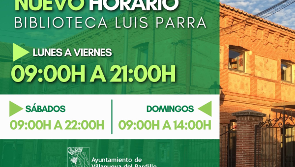 Villanueva del Pardillo amplía el horario de su Biblioteca Municipal abriendo los fines de semana en mayo, junio y julio