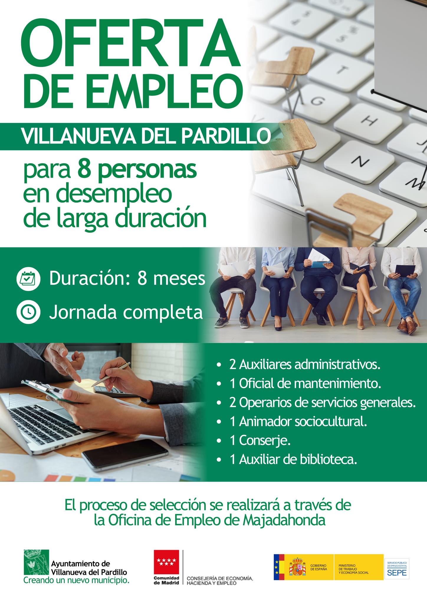 Oferta de empleo para 8 personas en desempleo de larga duración en Villanueva del Pardillo