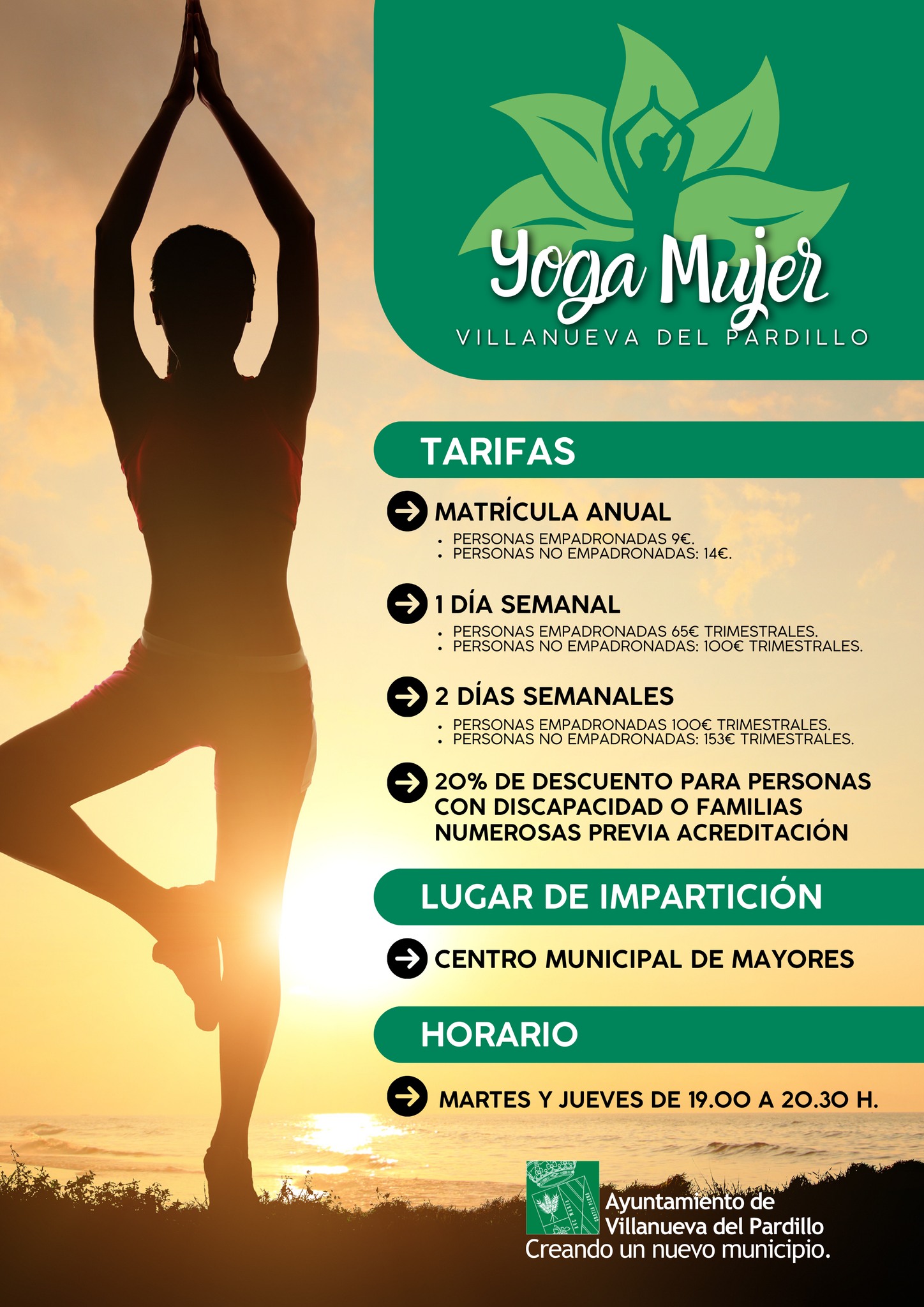 Comienzo del plazo de inscripciones para la actividad yoga mujer (2025-2026)