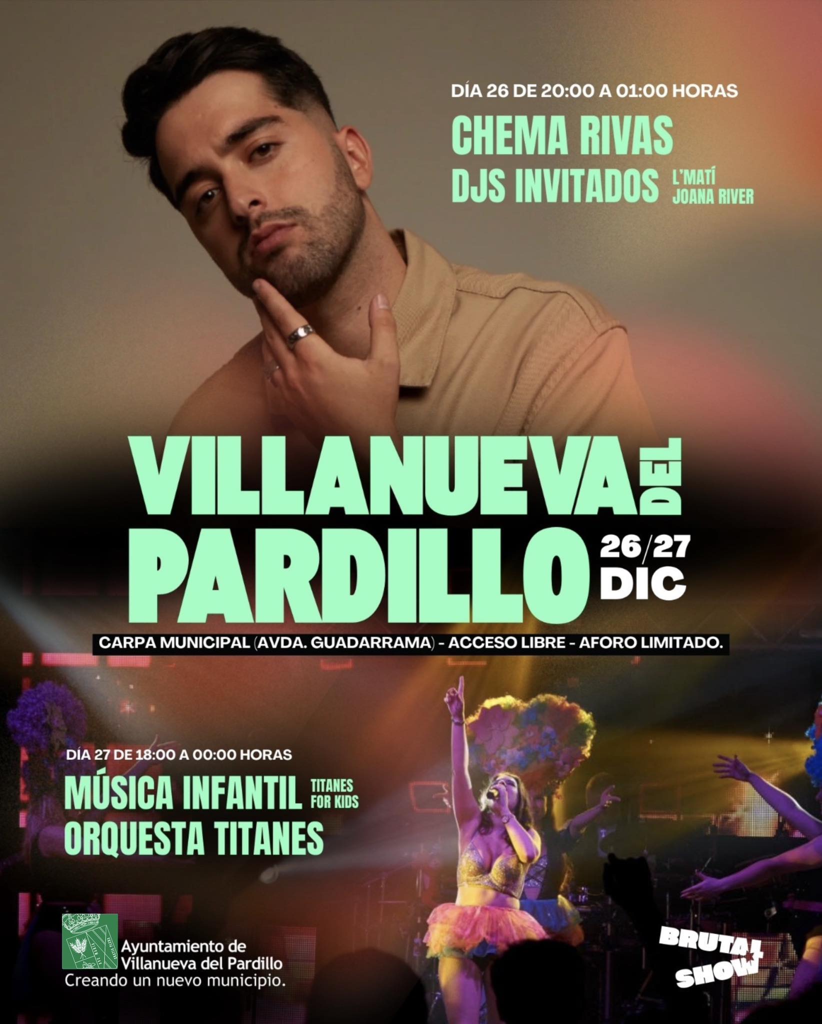 Concierto de Chema Rivas, DJs, música infantil y Orquesta Titanes en Villanueva del Pardillo