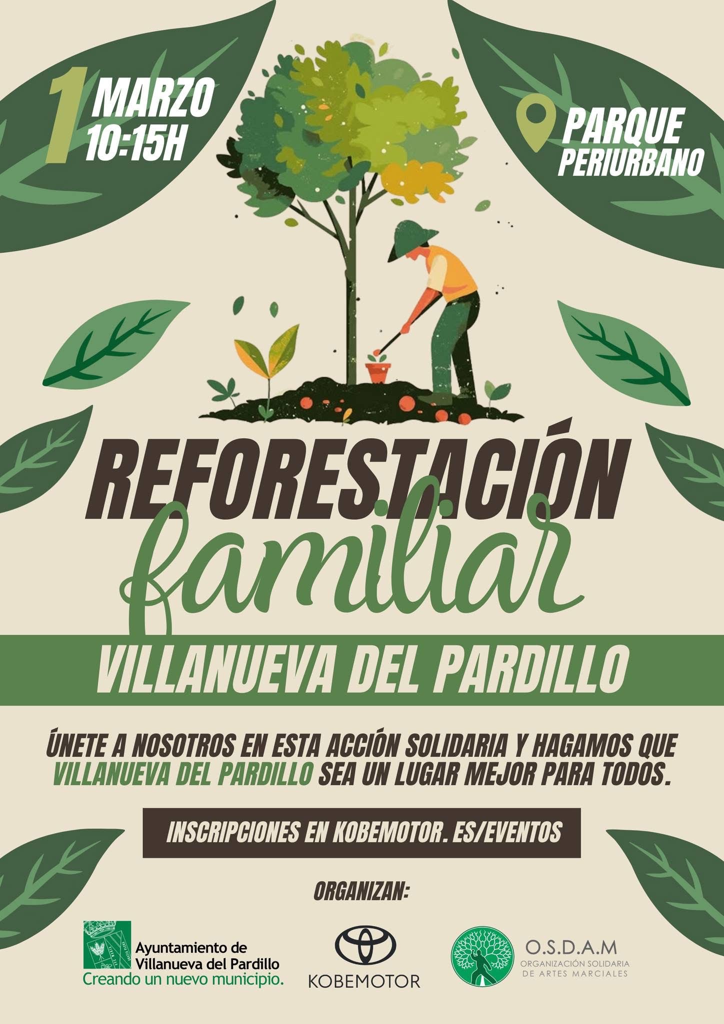 Protegiendo el medio ambiente en Villanueva del Pardillo. Reforestación familiar.