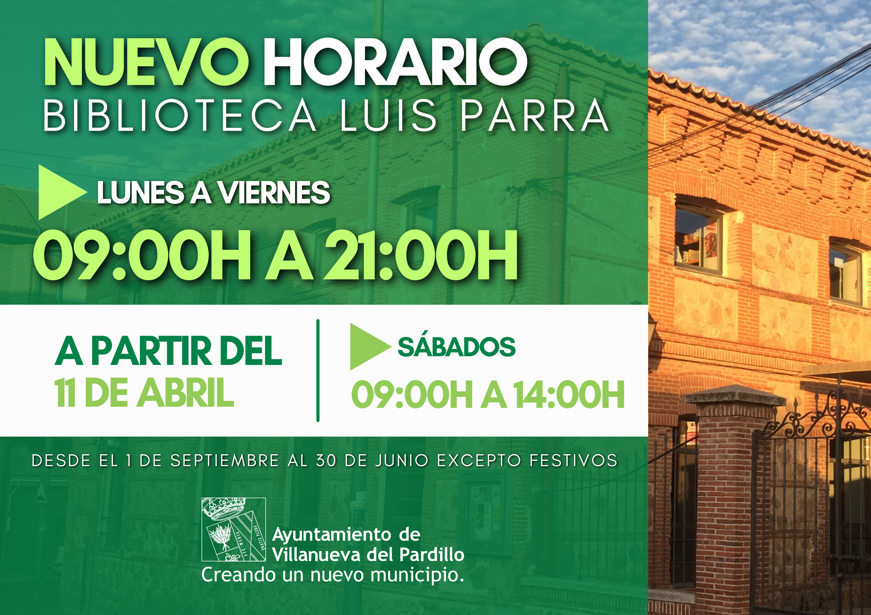 Cumpliendo para avanzar. Villanueva del Pardillo continúa ampliando el horario de su biblioteca con la apertura de los sábados