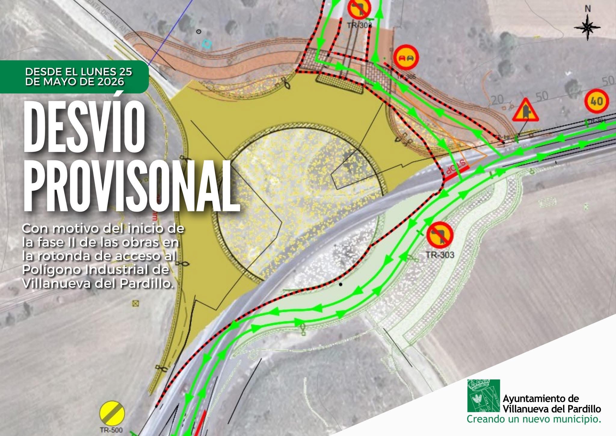 Activado el desvío provisional por las obras de acceso al Polígono Industrial de Villanueva del Pardillo
