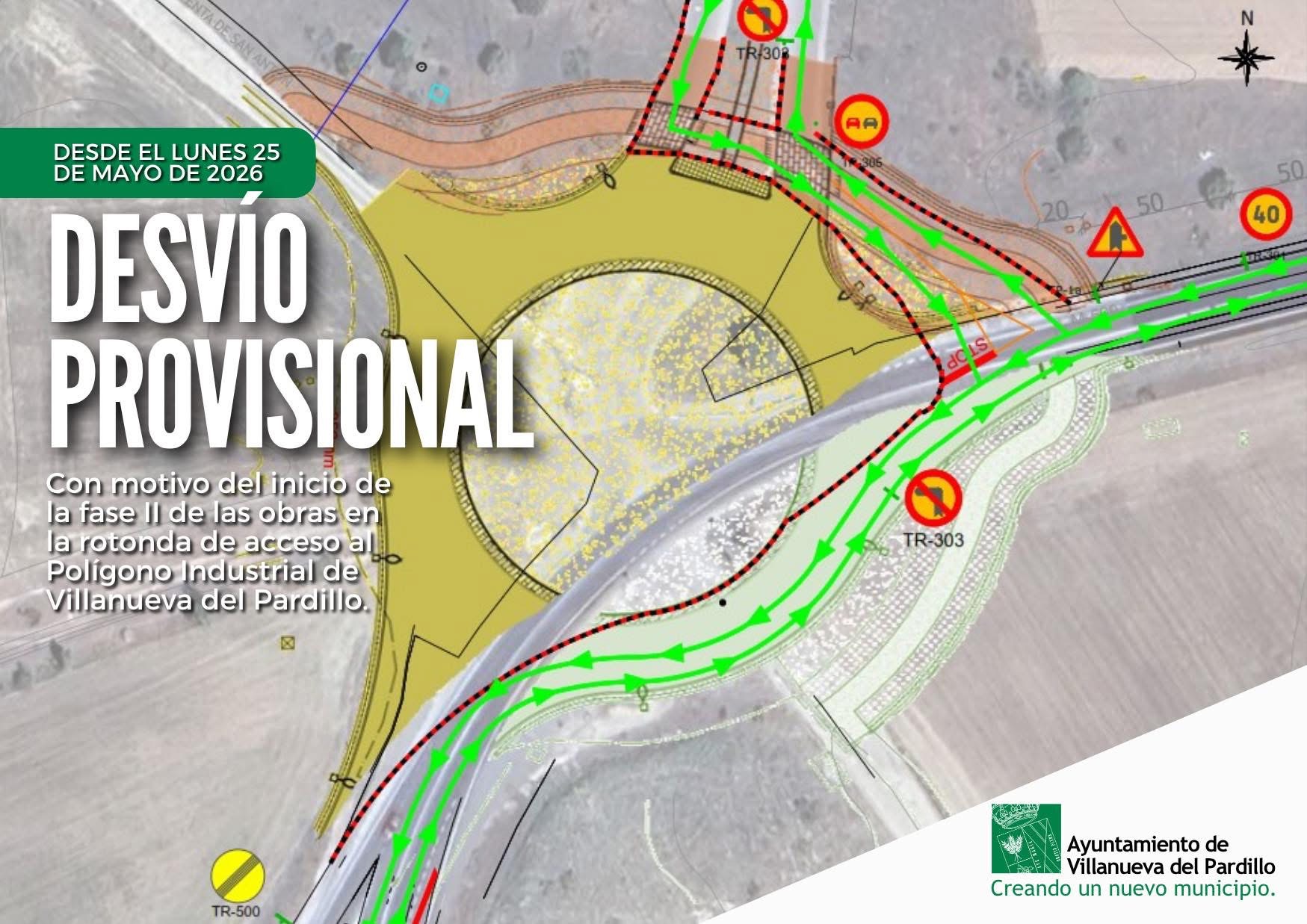 Activado el desvío provisional por las obras de acceso al Polígono Industrial de Villanueva del Pardillo
