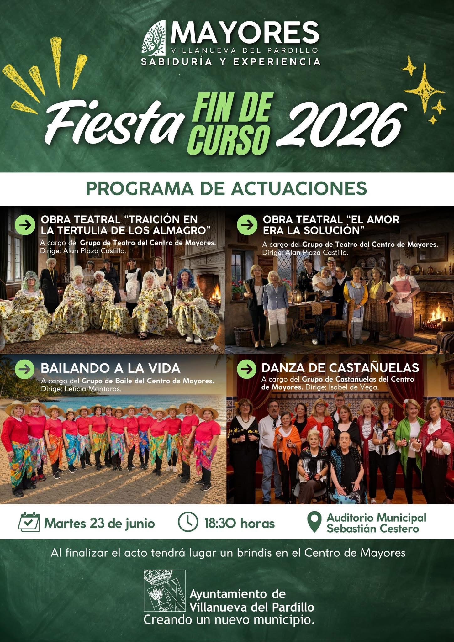 Los mayores de Villanueva del Pardillo celebran su fiesta de fin de curso con teatro, baile y castañuelas