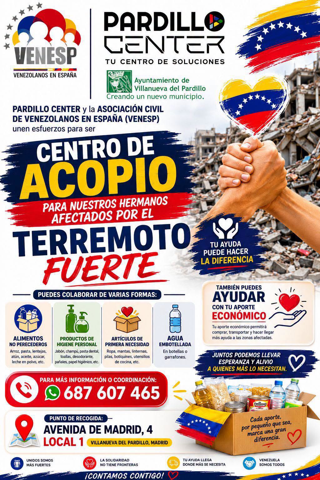 Villanueva del Pardillo con Venezuela. Punto recogida de ayuda humanitaria para afectados