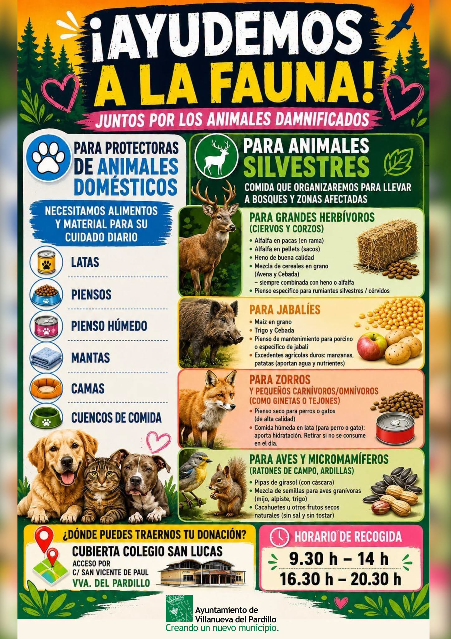 Recogida de ayuda solidaria para animales afectados por los incendios en Villanueva del Pardillo