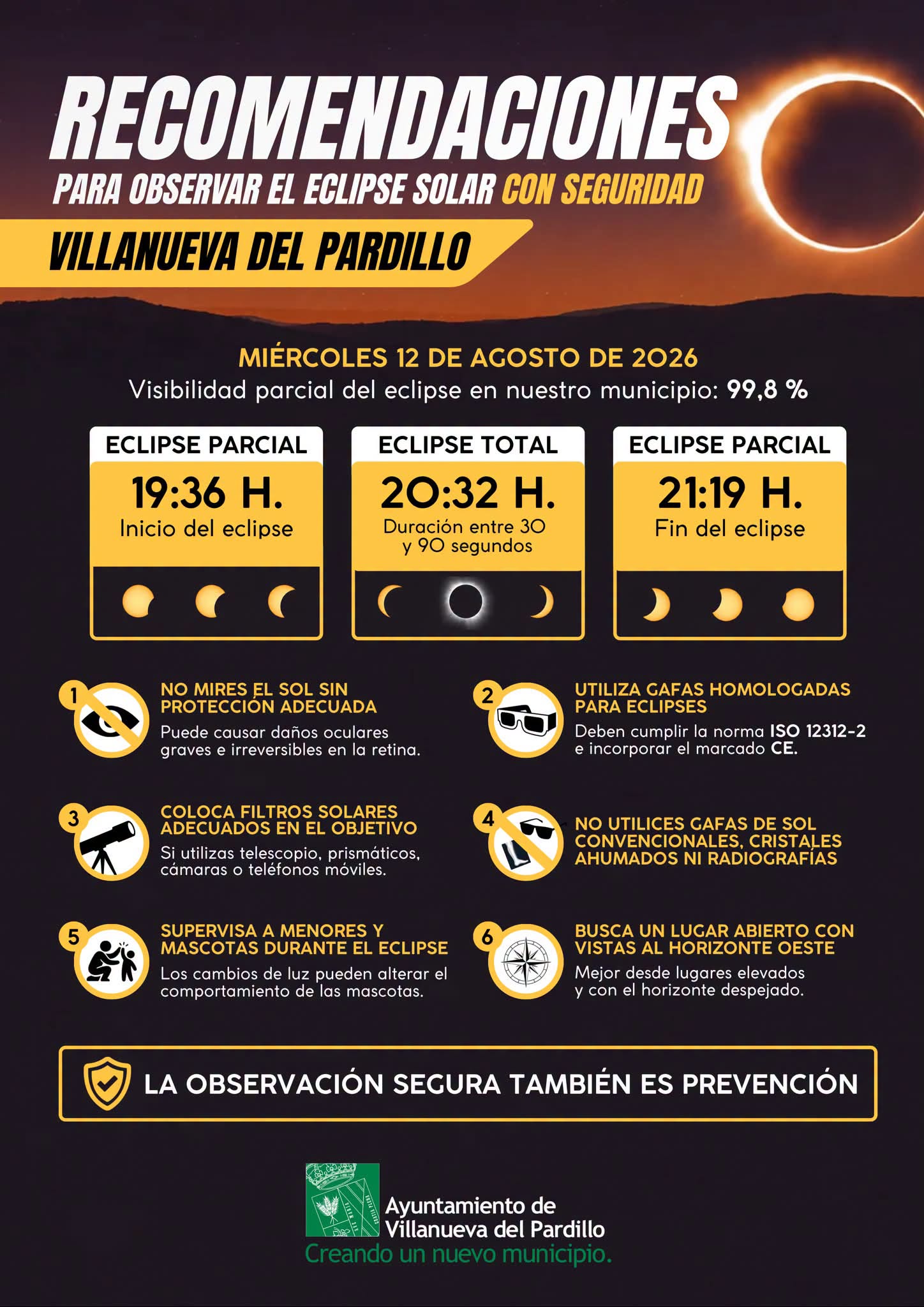 Recomendaciones para observar el eclipse solar del 12 de agosto en Villanueva del Pardillo