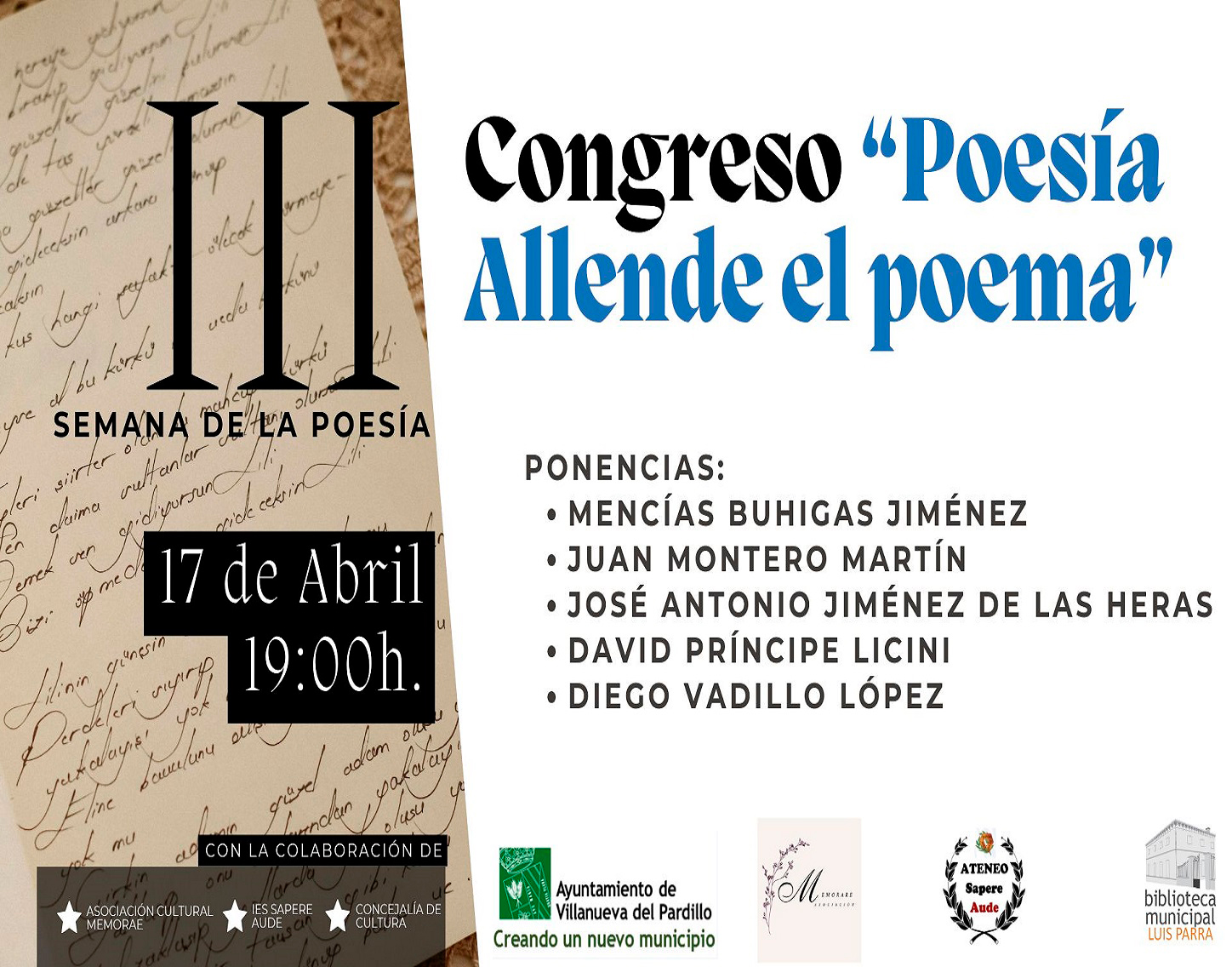 II Semana de la Poesía. Congreso "Poesía allende el poema", viernes 17 de abril'26