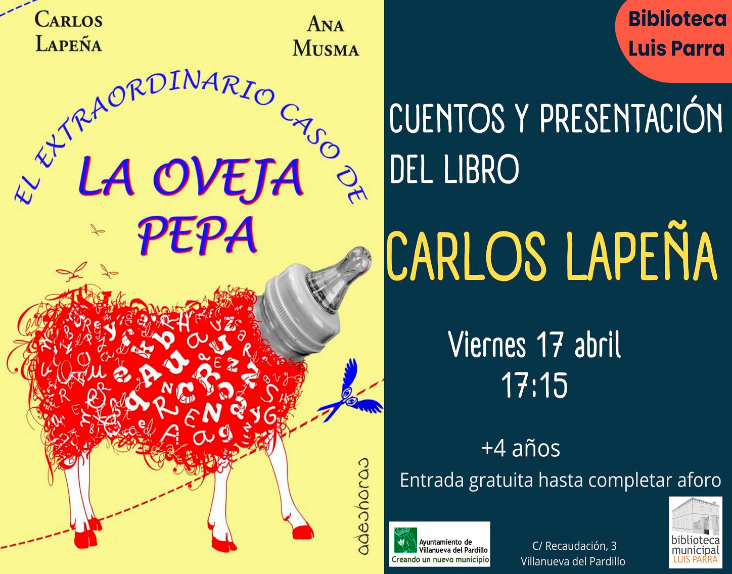 Cuento infantil y Presentación del libro “El extraordinario caso de la oveja Pepa”, viernes 17 de abril'26