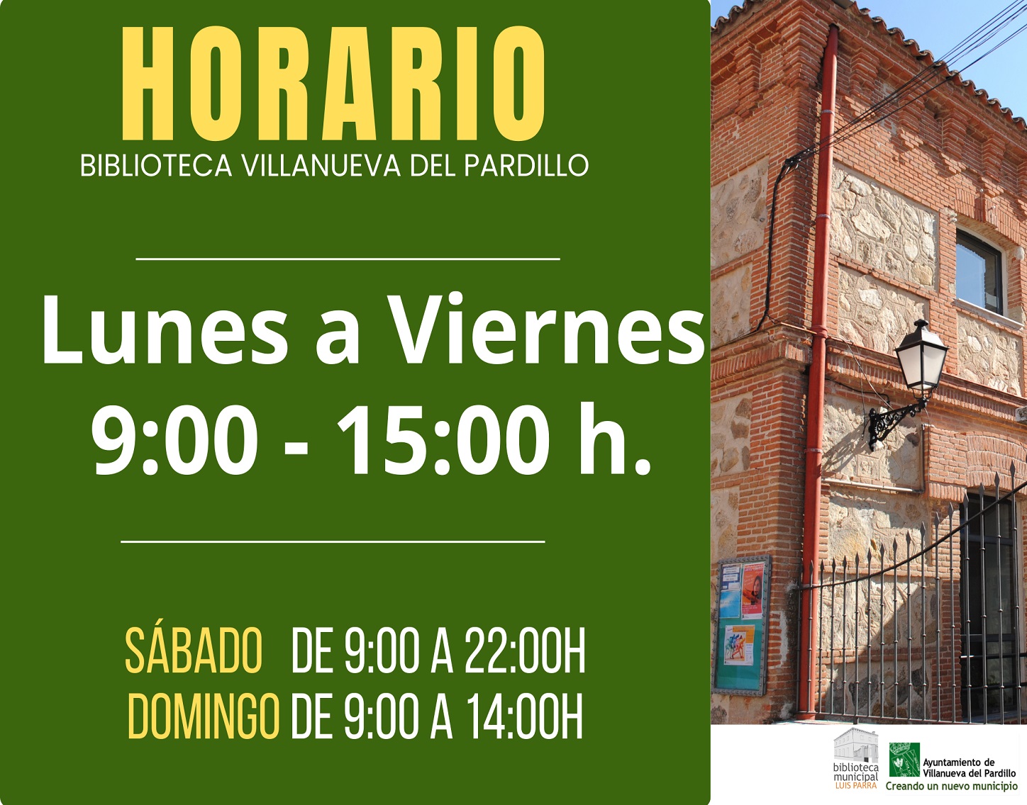 Biblioteca Municipal Luis Parra, horario verano
