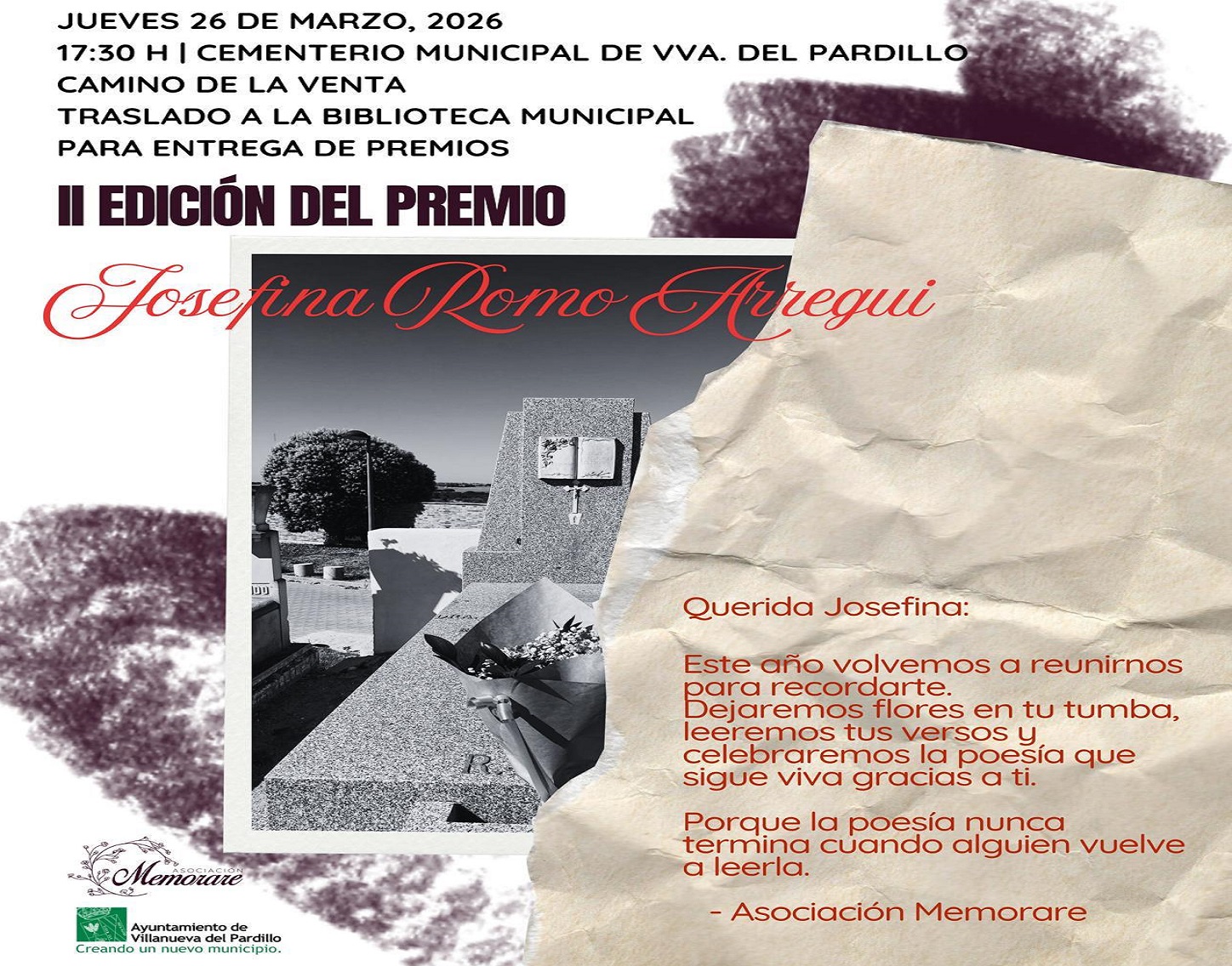 Entrega de premios del II Concurso de Poesía Josefina Romo Arregui, jueves 26 de marzo'26