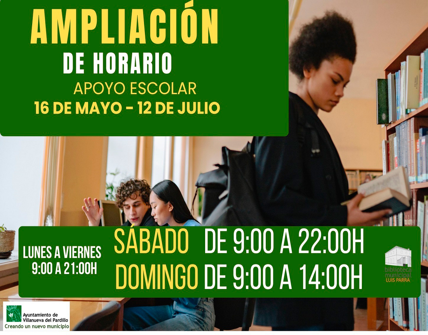 Biblioteca Municipal Luis Parra, ampliamos el horario los fines de semana