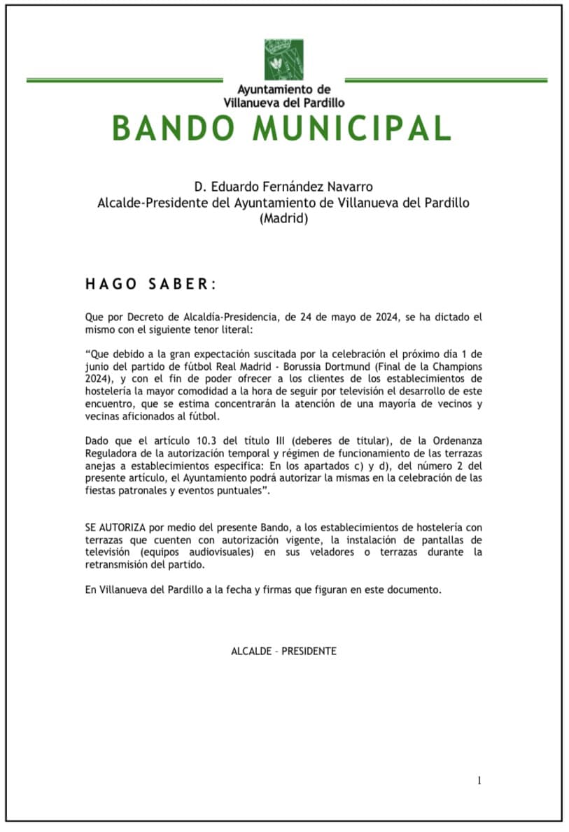 BANDO MUNICIPAL EN VILLANUEVA DEL PARDILLO.  24/05/2024