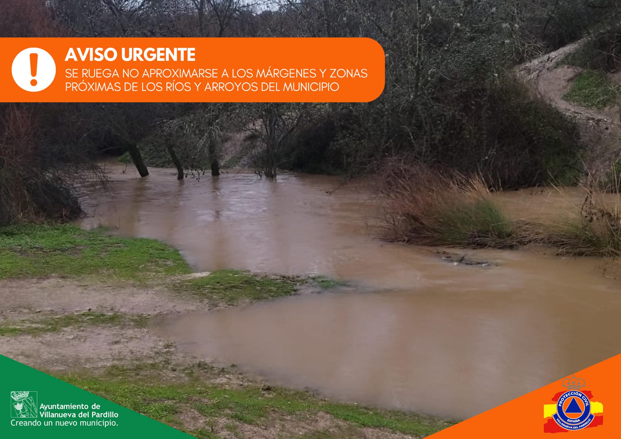 AVISO URGENTE. Se ruega no aproximarse a los márgenes y zonas próximas de los ríos y arroyos del municipio