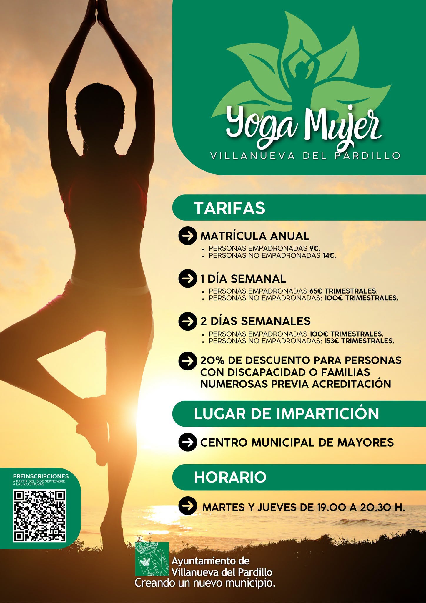 Comienzo del plazo de inscripciones para la actividad yoga mujer (2026-2027)